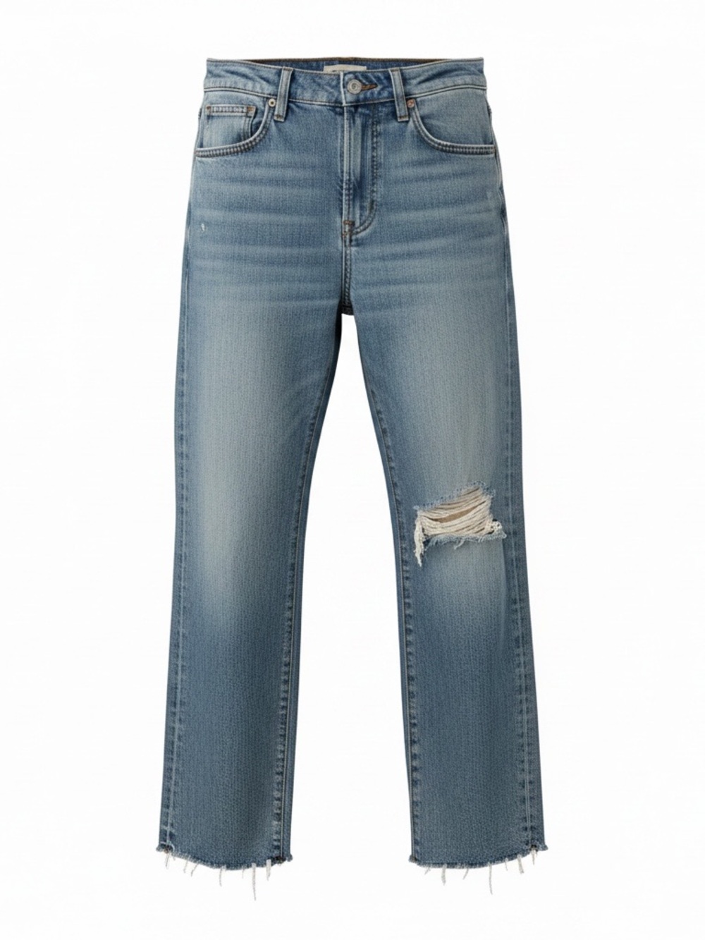 Madewell Light Blue Distressed Straight-Leg Jeans